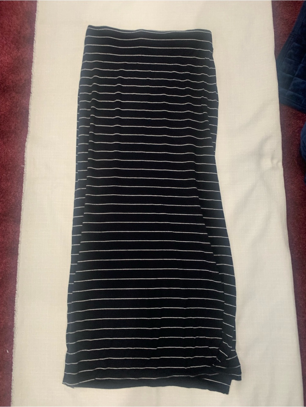 Black & White Striped Maxi Skirt | Stretch Knit Foldover Long Skirt - Picture 7 of 8